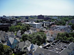 Aerial view of Stamford suburbs