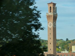 The Clock Tower in Waterbury, Connecticut, was constructed by the world famous architectural firm of McKim, Mead & White of New York. The structure resembles the Torre Del Mangia in Siena, Italy.